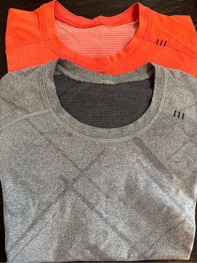Lululemon Heather Gray & Bright Orange Athletic Layering Tops